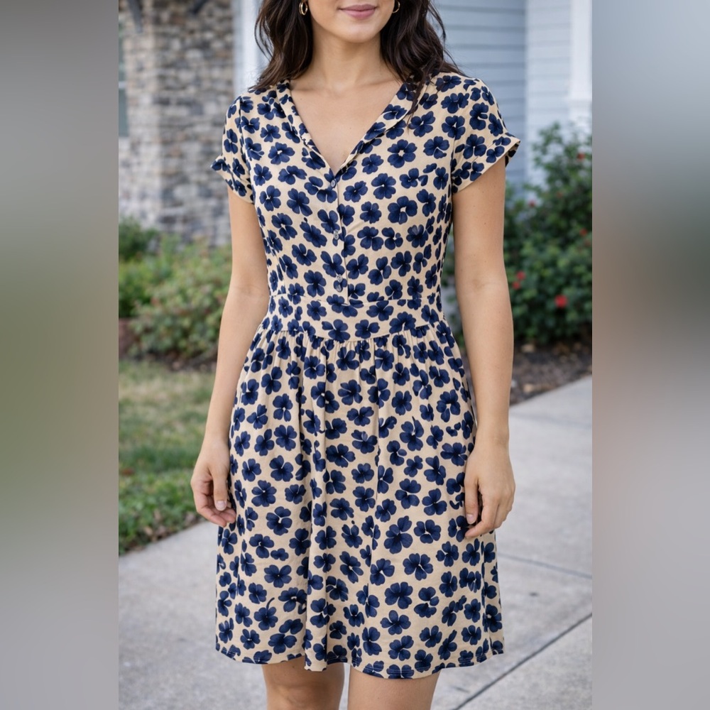 Navy and Cream Floral Mini Dress